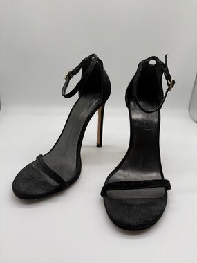 Stuart Weitzman Nudist Black Textured Leather Heels Pumps Shoes Size 8.5